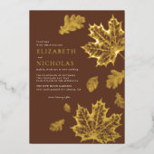 ボホヴィンテージ葉秋素朴テラコッタ結婚ズ 箔招待状 (正面)