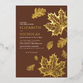 ボホヴィンテージ葉秋素朴テラコッタ結婚ズ 箔招待状