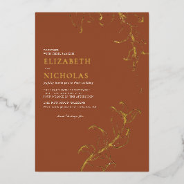 ボホヴィンテージ葉秋素朴テラコッタ結婚ズ 箔招待状