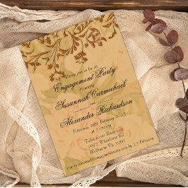 ボホーあせ花と装飾金ゴールド婚約 招待状