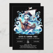 ボホーおもしろいパイレーツ誕生日 招待状 (正面/裏面)