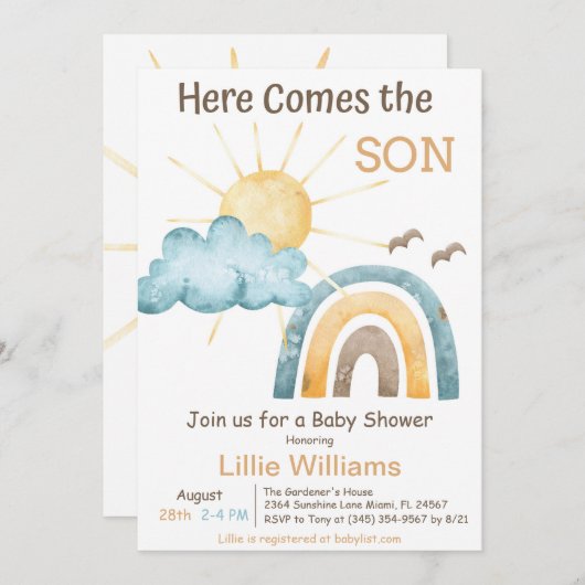 ボホーこ来この息子ベイビーシャワー招待状 招待状 (正面/裏面)