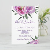 ボホーな淡い紫色の芍薬、紫色のプラム、ブライダルランチョン 招待状 (スタンド正面)