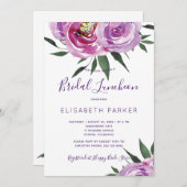 ボホーな淡い紫色の芍薬、紫色のプラム、ブライダルランチョン 招待状 (正面/裏面)