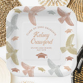 ボホーの鳥と帽子が舞う卒業パーティー ペーパープレート