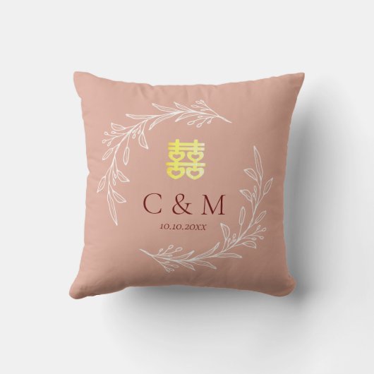 ボホーほこりっぽいピンクの葉モダンリース中国の結婚の クッション (裏面)