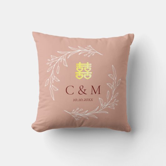 ボホーほこりっぽいピンクの葉モダンリース中国の結婚の クッション (正面)