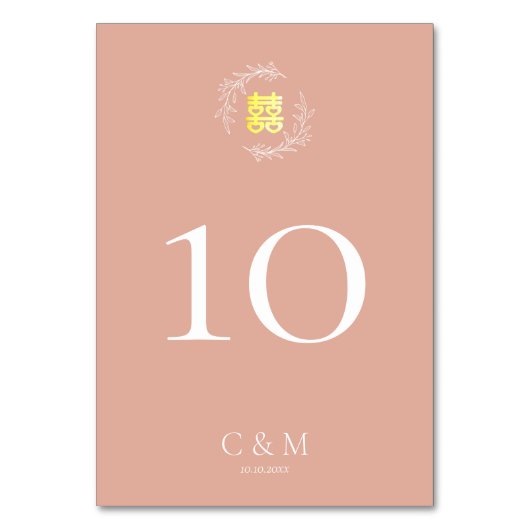 ボホーほこりっぽいピンクの葉モダンリース中国の結婚の テーブルナンバー (正面)