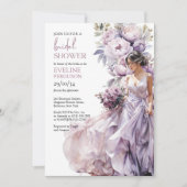 ボホーほこりっぽい紫のフローラ結婚の緑のドレス 招待状 (正面)