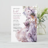ボホーほこりっぽい紫のフローラ結婚の緑のドレス 招待状 (スタンド正面)