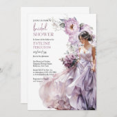 ボホーほこりっぽい紫のフローラ結婚の緑のドレス 招待状 (正面/裏面)