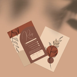 ボホーアース音調アーチ葉テラコッタ結婚ズ 出欠カード