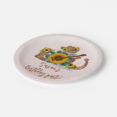 ボホーウェスタンのギターヒマワリ誕生日パーティー ペーパープレート (アングル)