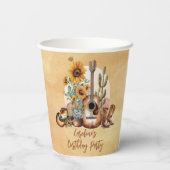 ボホーウェスタンのギターヒマワリ誕生日パーティー 紙コップ (裏面)