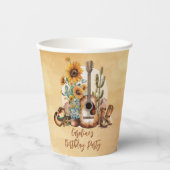 ボホーウェスタンのギターヒマワリ誕生日パーティー 紙コップ (正面)
