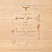 ボホーウェスタンサドルアップカウボーイブライダルシャワーインビタ アクリル招待状 (正面)