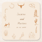 ボホーウェスタンサドルアップカウボーイブライダルシャワー スクエアペーパーコースター (正面)