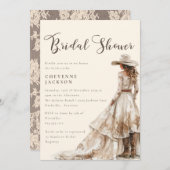 ボホーウェスタン女性のカーボーイブライダルシャワー 招待状 (正面/裏面)