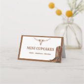 ボホーウェスタン結婚カウボーイのビュッフェミニカップケーキ プレイスカード (正面)