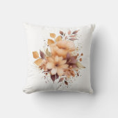 ボホーウォータカラーフローラベージュフラワーズアート(ばちゃばちゃ)跳ねる クッション (正面)