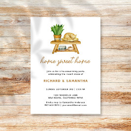 ボホーウォーターカラープラントキャット引っ越し祝いパーティー招待状 招待状