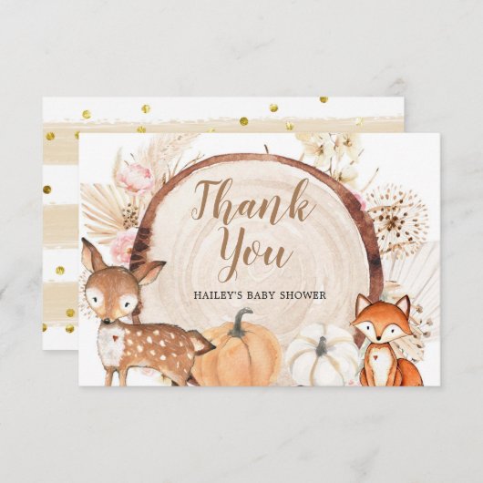 ボホーウッドランドカボチャ赤ちゃんシャワーサンキューカード サンキューカード (正面/裏面)