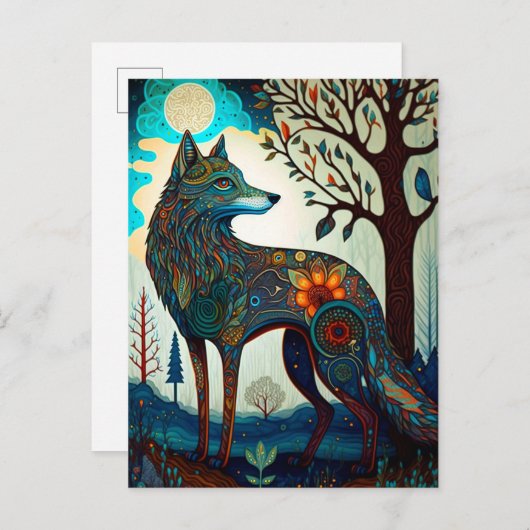 ボホーウルフ超現実野生生物芸術はがき ポストカード (正面/裏面)