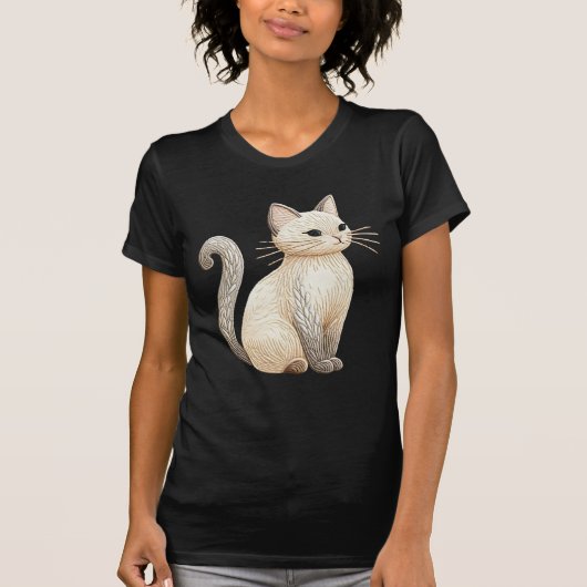 ボホーエンスティブラインドキャットベージュ子猫オンブラックグラフィック Tシャツ (正面)