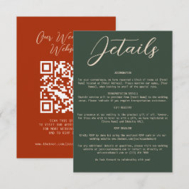 ボホーオレンジグリーン結婚ズ詳細Qrコードシンプル エンクロージャーカード