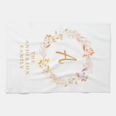 ボホーオータムフローラリース | 名パーソナライズされた前 キッチンタオル (横)