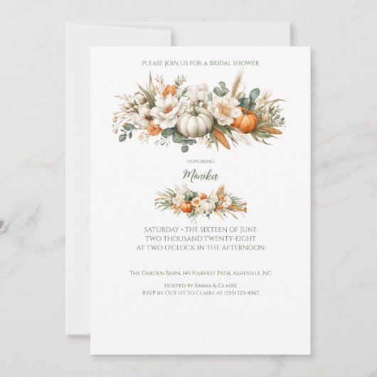 ボホーオータムフローラ配置ブライダルシャワー 招待状 (正面)