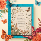 ボホーオータムワイルドフラワーウォーターの色結婚フローラ 招待状