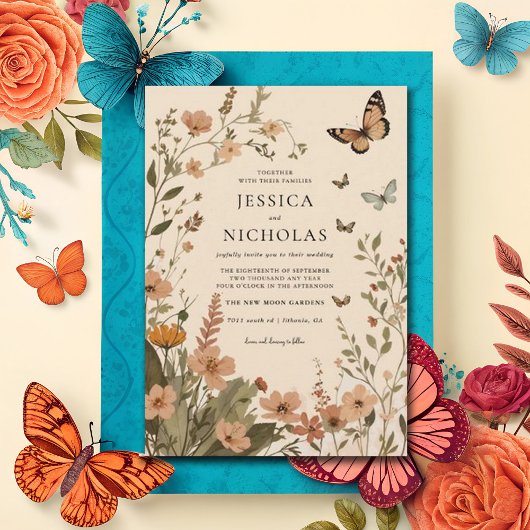 ボホーオータムワイルドフラワーウォーターの色結婚フローラ 招待状