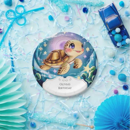 ボホーカラフル水中カメ誕生日 ペーパープレート (パーティー)