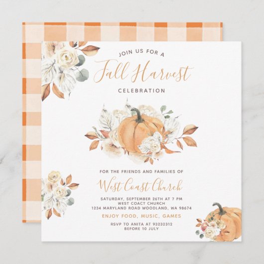 ボホーカンプキン秋ハーベストパーティー、秋コミュニティ 招待状 (正面/裏面)