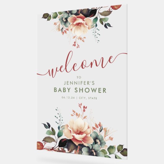 ボホーガーデンフローラベビーシャワーへようこそ アクリルサイン (傾斜)