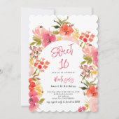 ボホーガーデンフローラ水彩画アーチスウィート16 招待状 (正面)