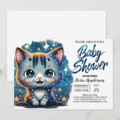 ボホーキャットカスタムボーイベビーシャワー 招待状 (正面/裏面)