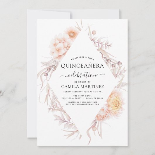 ボホーキンセアニラダスティピンク15誕生日 招待状 (正面)