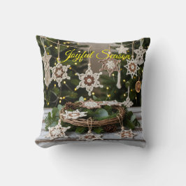 ボホークロチェットスノーフレーククリスマス装飾用クッション クッション