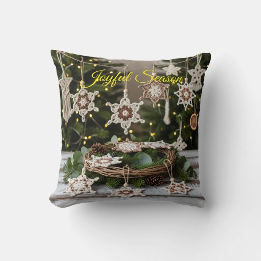 ボホークロチェットスノーフレーククリスマス装飾用クッション クッション (正面)