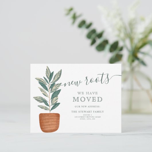 ボホーグリーンハウス植物ポット新しいホームムービング 案内ポストカード (スタンド正面)