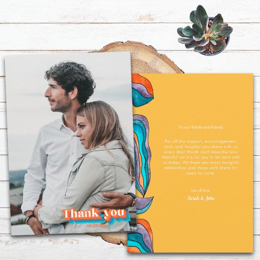 ボホーグルーヴィレトロイエローオレンジタイポグラフィ波形 サンキューカード