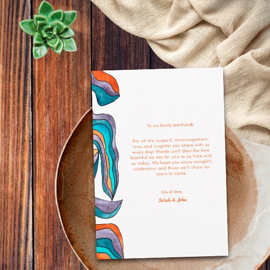 ボホーグルーヴィレトロブルーオレンジタイポグラフィ波線 サンキューカード