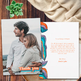 ボホーグルーヴィレトロブルーオレンジタイポグラフィ波線 サンキューカード