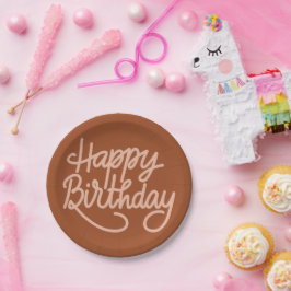 ボホーサマーブラウンテラコッタトレンディーハッピーバースデー ペーパープレート