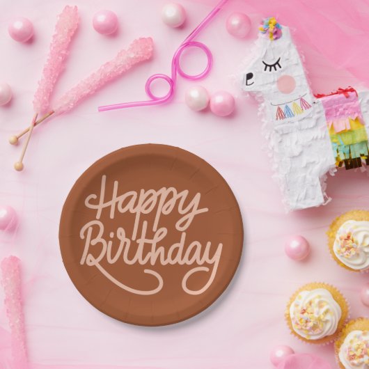 ボホーサマーブラウンテラコッタトレンディーハッピーバースデー ペーパープレート (パーティー)