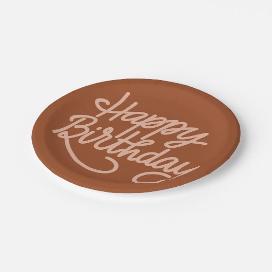 ボホーサマーブラウンテラコッタトレンディーハッピーバースデー ペーパープレート (アングル)