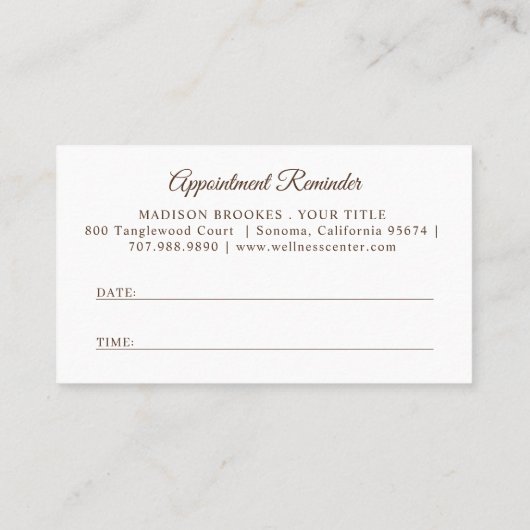 ボホーサンライズウェルネスセンタースパアポイントメントと 名刺 (裏面)