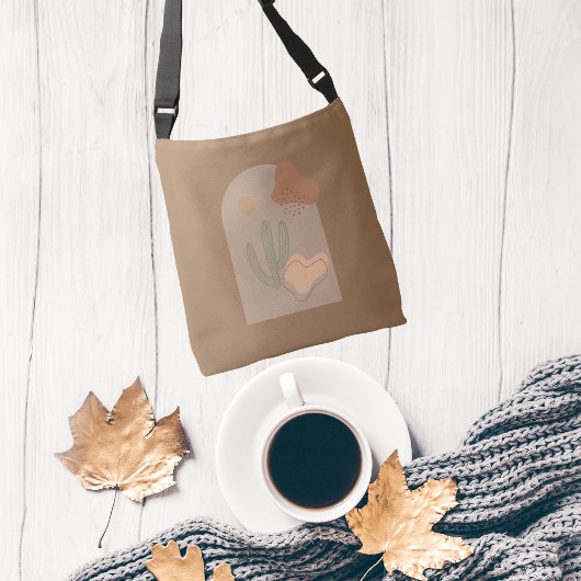 ボホーシェイプ抽象芸術ベージュテラコッタサンサボス クロスボディバッグ